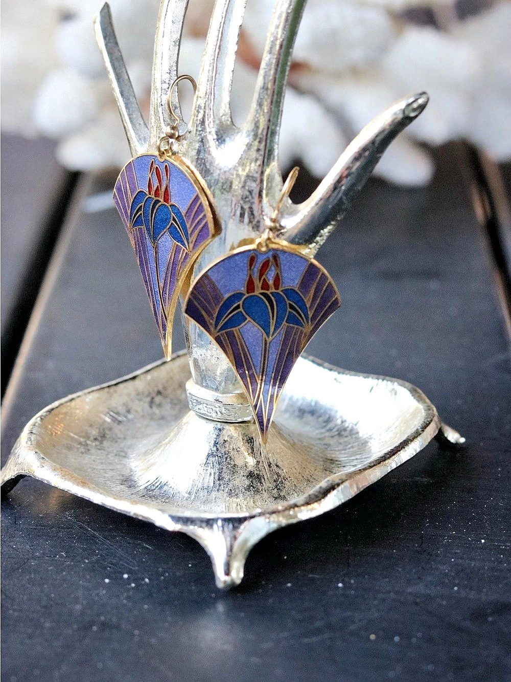 Vintage Gold Enamel Drop Earrings